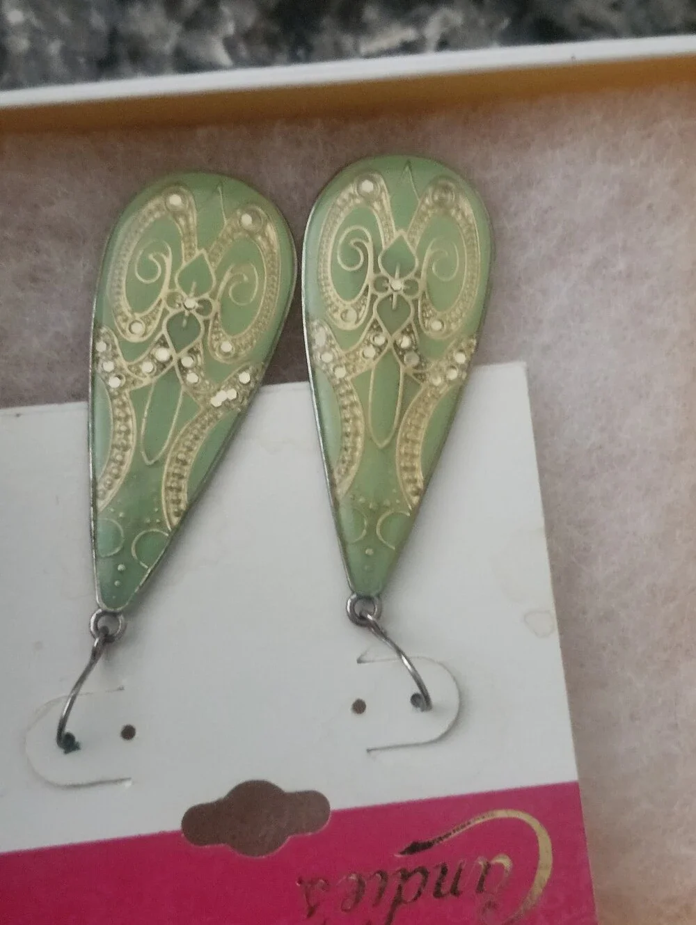 Candie's Mint Green and Gold Teardrop Boho Style Dangle Earrings